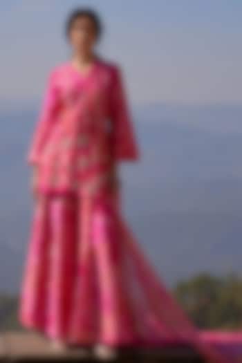 Fuchsia Natural Bemberg Silk Digital Printed Wedding Sharara Set by Archana Shah at Pernia's Pop Up Shop