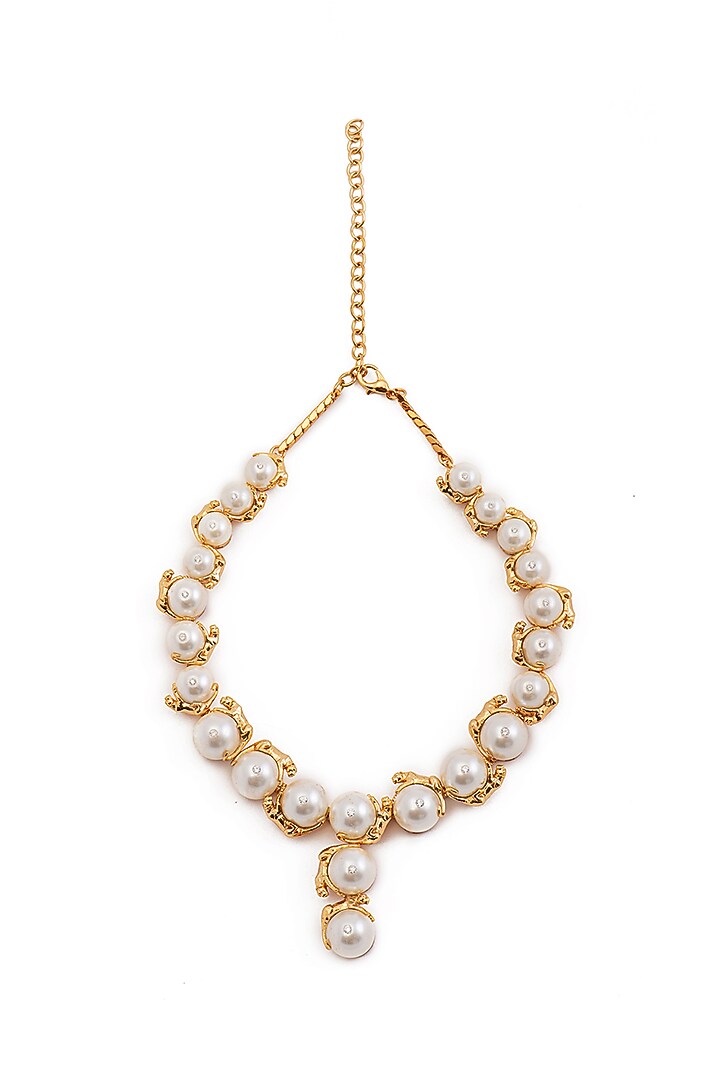 Gold Finish Pearl Necklace In Sterling Silver by Opalina at Pernia's Pop Up Shop