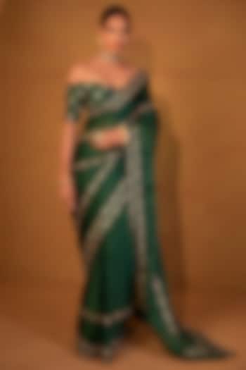 Dark Green Sequins Embellished Saree Set by Esha Koul