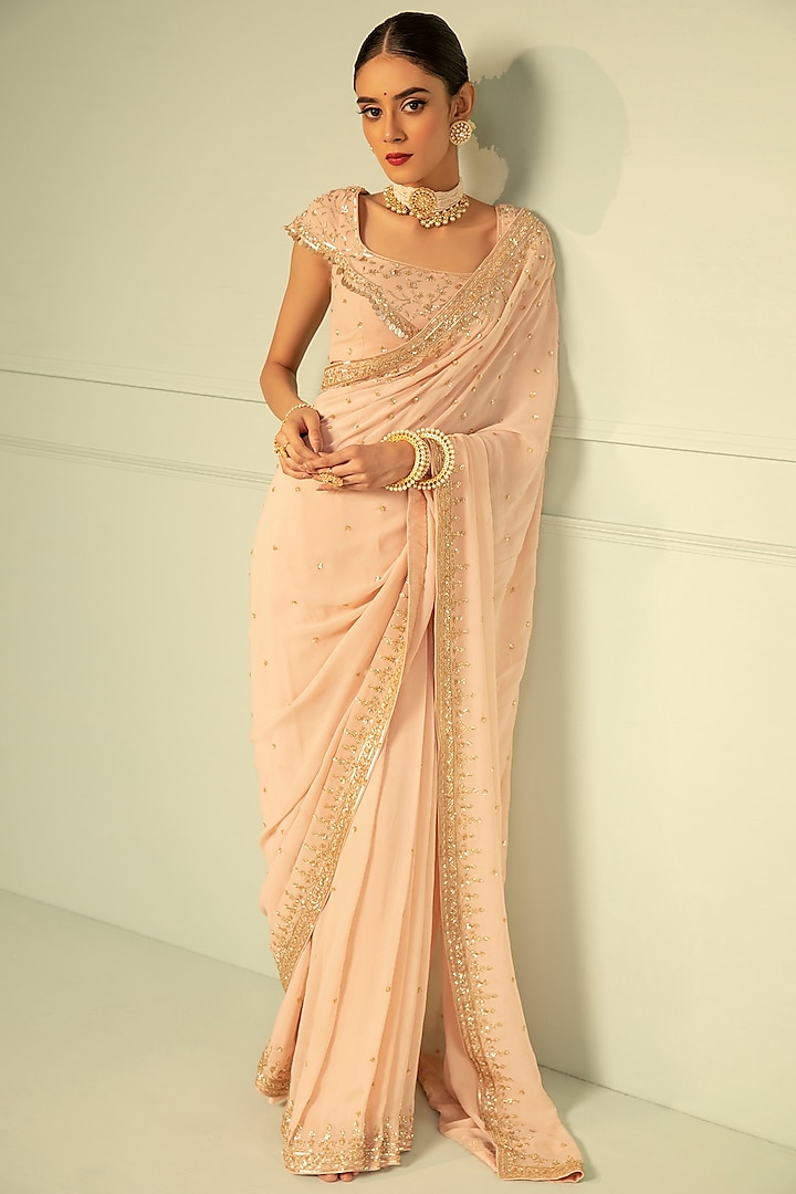 Blush Pink Sequins Embellished Saree Set by Esha Koul