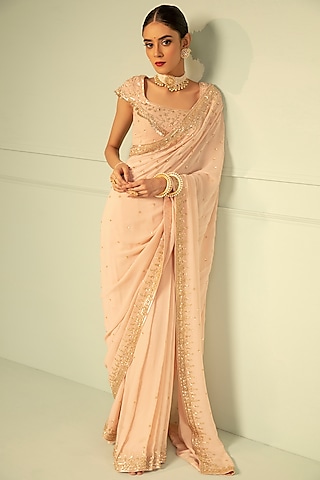 Buy Light Pink Draped Lycra Saree Online in USA with Embellished