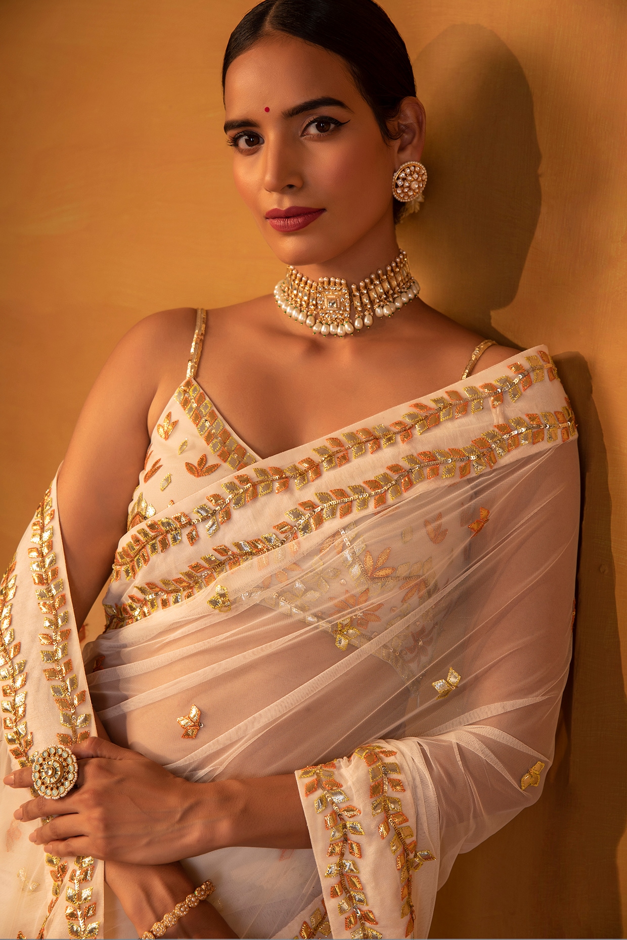 Athiya Shetty Stuns In A Beige-Gold Silk Saree Along With Temple Jewellery  For Her Pre-