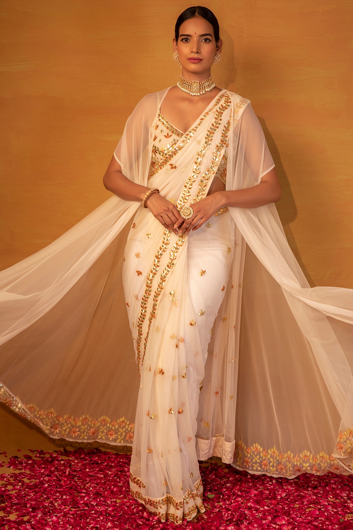 Buy Suta White Cotton Embellished Saree without Blouse online