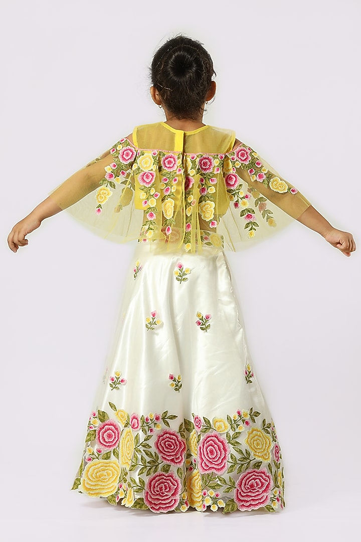 Yellow & Ivory Embroidered Lehenga Set For Girls by Neha Gursahani Kids at Pernia's Pop Up Shop
