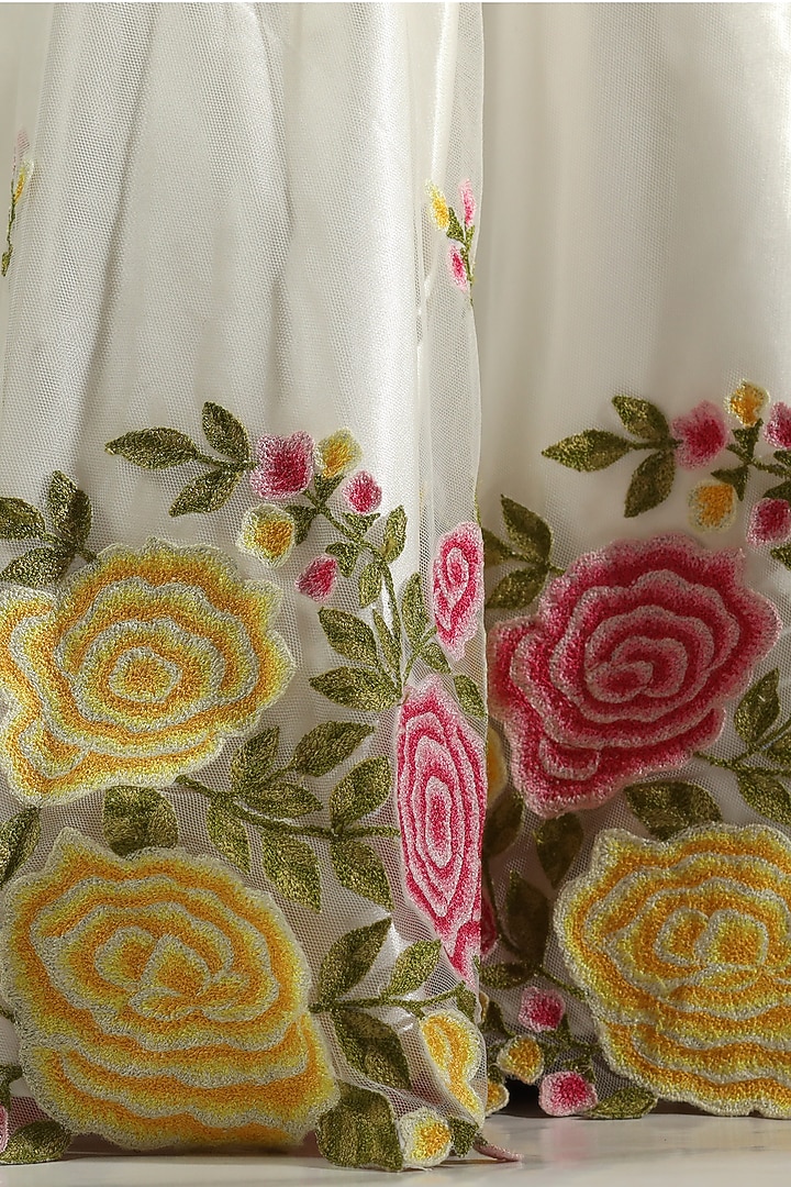 Yellow & Ivory Embroidered Lehenga Set For Girls by Neha Gursahani Kids at Pernia's Pop Up Shop