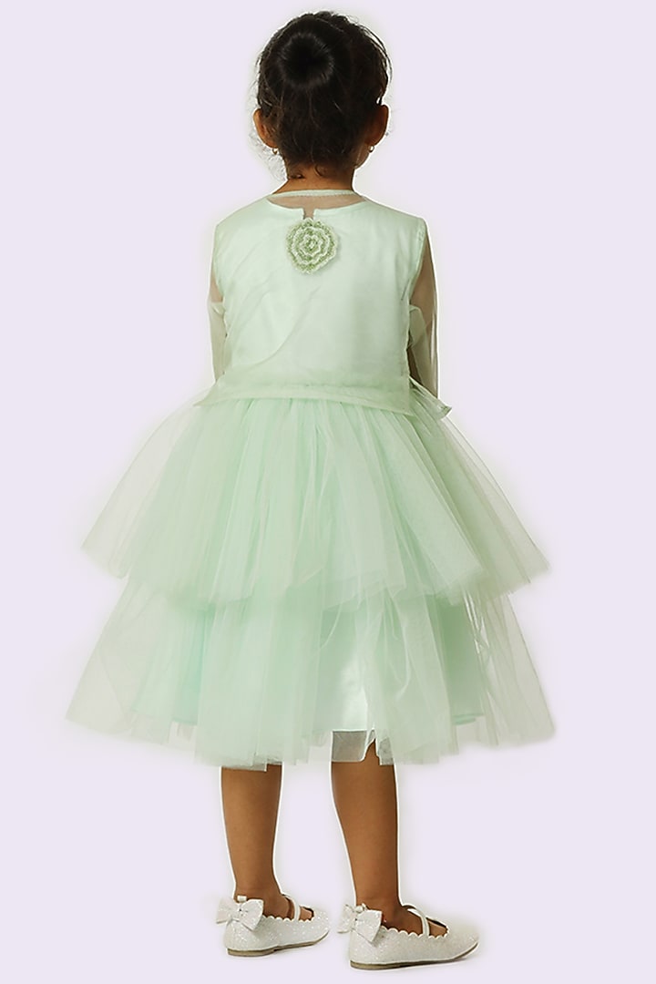 Sea Green Embroidered Jacket Set For Girls by Neha Gursahani Kids at Pernia's Pop Up Shop