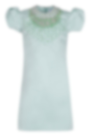 Sea Green Dutch Satin Embroidered Dress For Girls by Pooja Wang at Pernia's Pop Up Shop