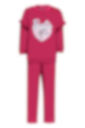 Hot Pink Velvet Embroidered Co-Ord Set For Girls by Pooja Wang at Pernia's Pop Up Shop