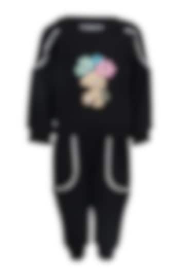 Black Fleece Embroidered Co-Ord Set For Girls by Pooja Wang at Pernia's Pop Up Shop