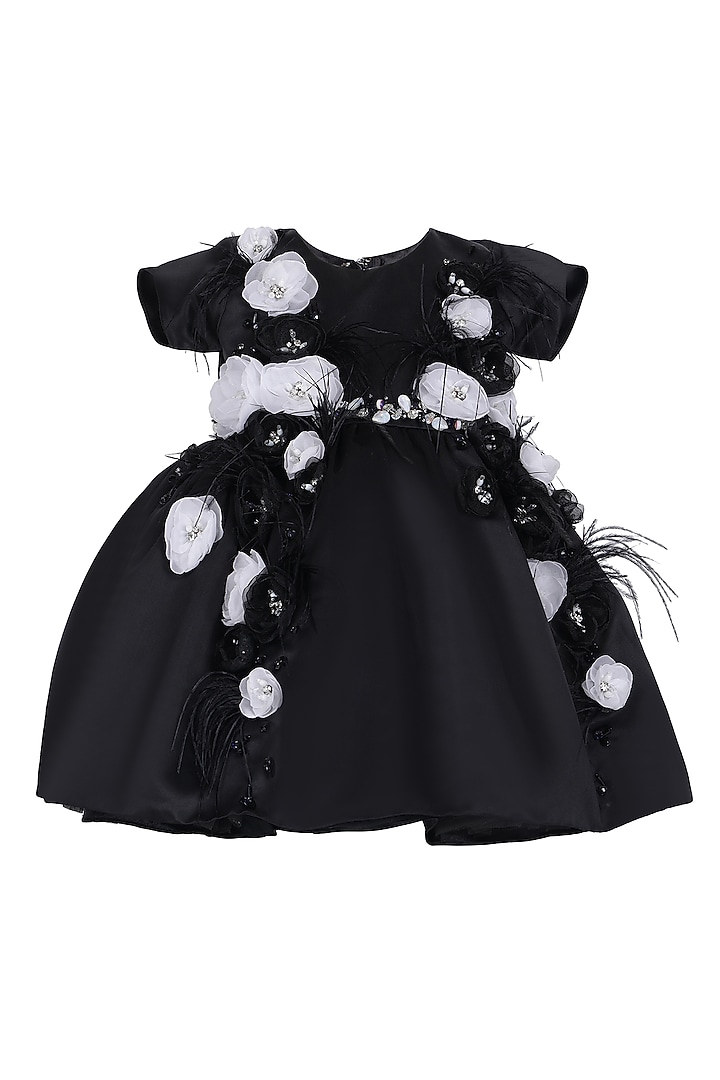 Black Dutch Satin Dress For Girls by Pooja Wang at Pernia's Pop Up Shop