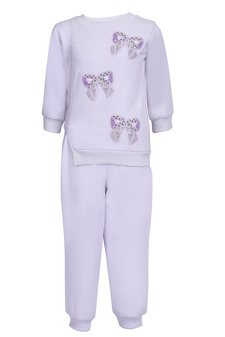Lavender Fleece Embroidered Co-Ord Set For Girls by Pooja Wang at Pernia's Pop Up Shop