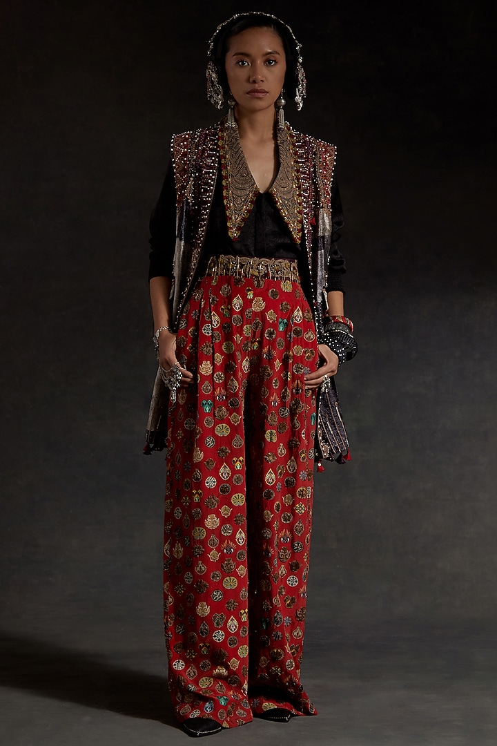 Multi-Colored Velvet Printed & Embroidered Jacket Set by ASEEM KAPOOR at Pernia's Pop Up Shop