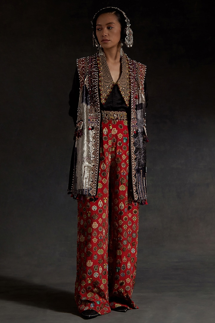 Multi-Colored Velvet Printed & Embroidered Jacket Set by ASEEM KAPOOR at Pernia's Pop Up Shop