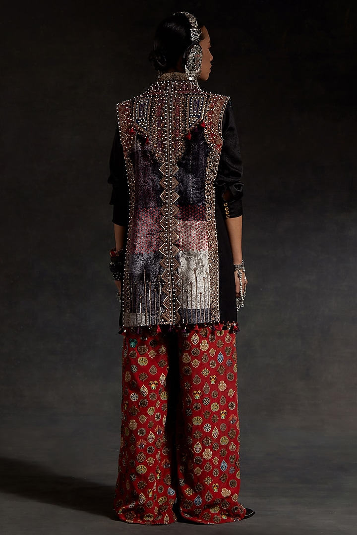 Multi-Colored Velvet Printed & Embroidered Jacket Set by ASEEM KAPOOR at Pernia's Pop Up Shop