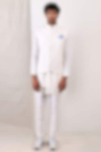 Off-White Linen Nehru Jacket With Kurta Set by Bohame Men