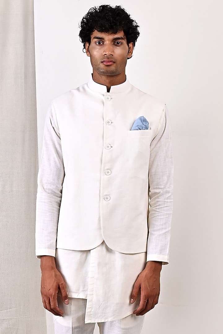 Off-White Linen Nehru Jacket Set by Bohame Men at Pernia's Pop Up Shop