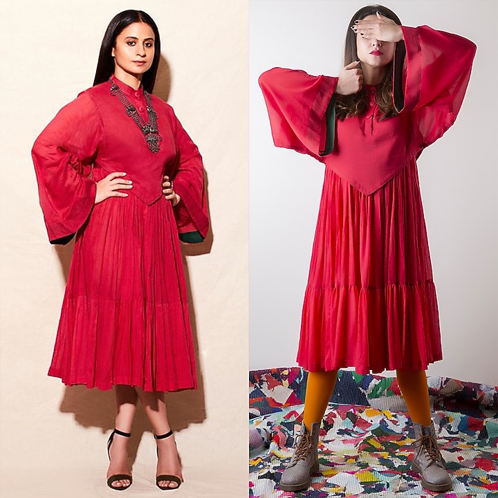 Tomato Red Double Layered Summer Dress by Ka-Sha at Pernia's Pop Up Shop