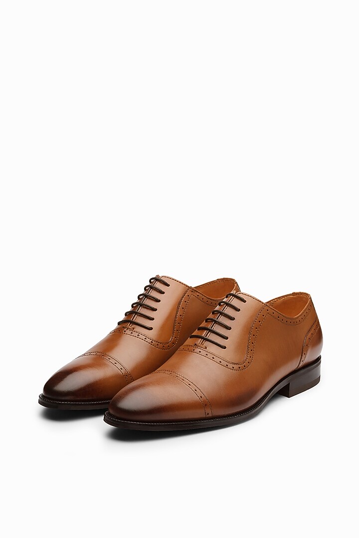 Tan Calf Leather Oxford Shoes by Dapper Shoes Co. at Pernia's Pop Up Shop