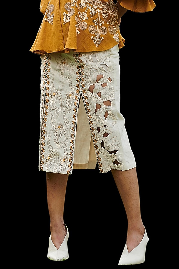 Ivory Embellished Skirt by Chandrima at Pernia's Pop Up Shop