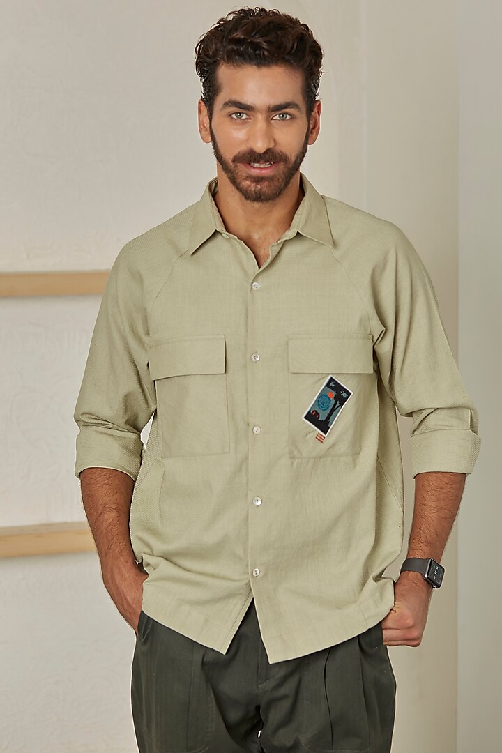 Light Olive Embroidered Shirt by Artless
