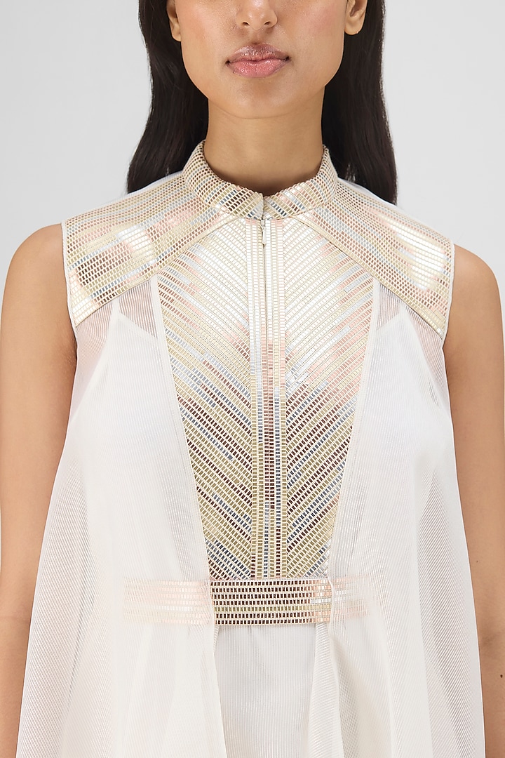 Pearl White Metallic Polymer & Crepe Chiffon Cocktail Dress by Amit Aggarwal at Pernia's Pop Up Shop