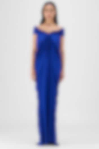 Blue Chiffon Engagement Gown by Amit Aggarwal at Pernia's Pop Up Shop