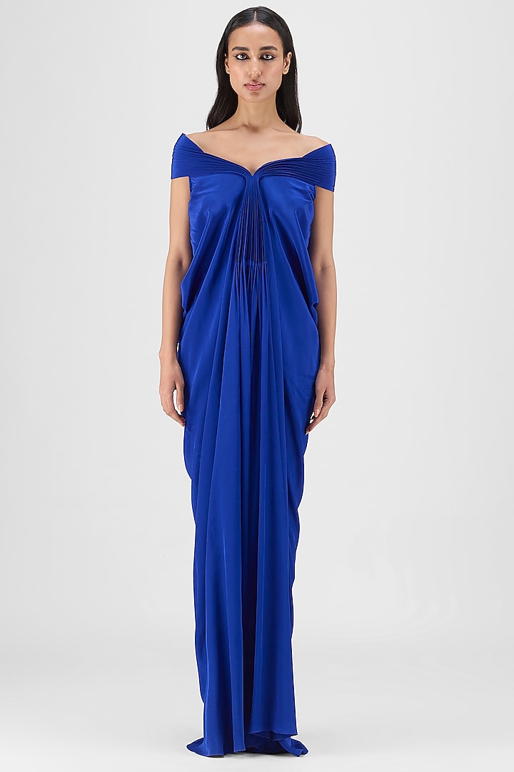 Blue Chiffon Engagement Gown by Amit Aggarwal at Pernia's Pop Up Shop