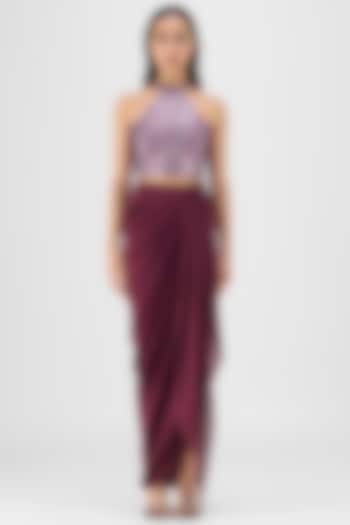 Plum Metallic Polymer & Crepe Chiffon Skirt Set by Amit Aggarwal at Pernia's Pop Up Shop