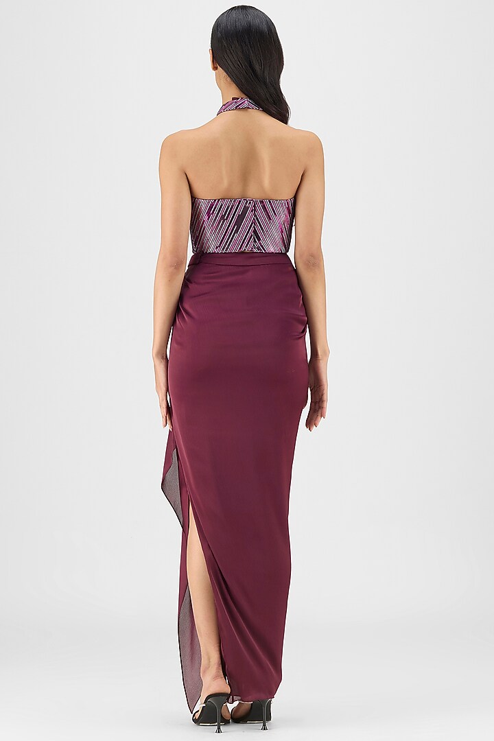 Plum Metallic Polymer & Crepe Chiffon Skirt Set by Amit Aggarwal at Pernia's Pop Up Shop
