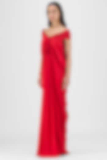 Red Chiffon Party Wear Gown by Amit Aggarwal at Pernia's Pop Up Shop