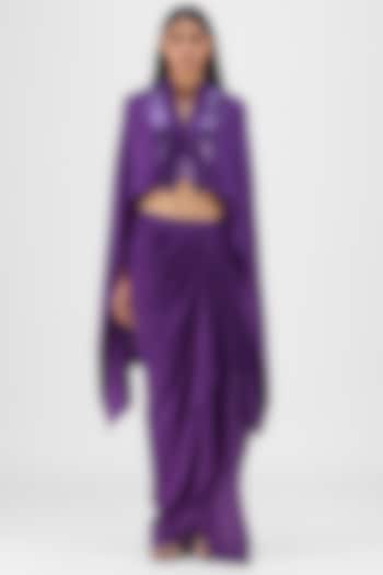 Purple Metallic Polymer & Chiffon Skirt Set by Amit Aggarwal at Pernia's Pop Up Shop