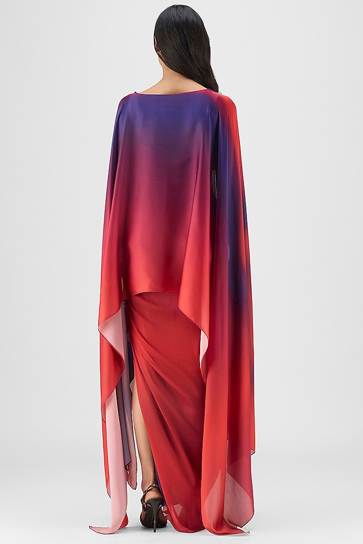 Red & Blue Crepe Chiffon Skirt Set by Amit Aggarwal at Pernia's Pop Up Shop