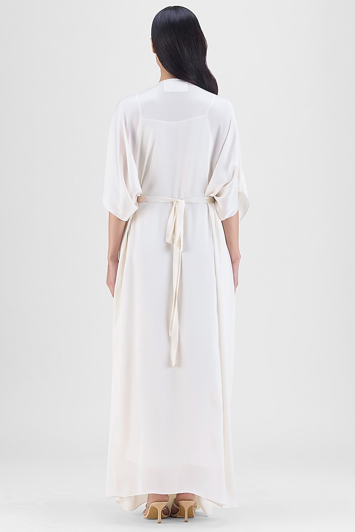 Pearl White Metallic Polymer & Crepe Chiffon Engagement Gown by Amit Aggarwal at Pernia's Pop Up Shop
