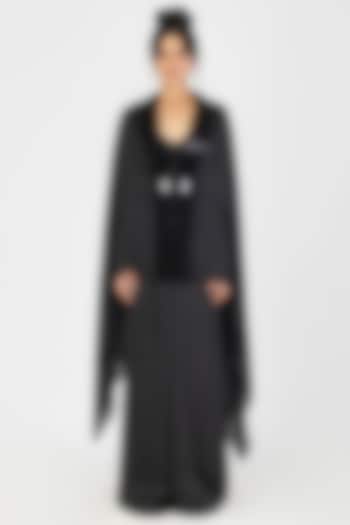 Black Draped Cape Set by Amit Aggarwal at Pernia's Pop Up Shop