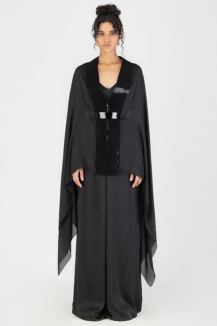 Black Draped Cape Set by Amit Aggarwal at Pernia's Pop Up Shop