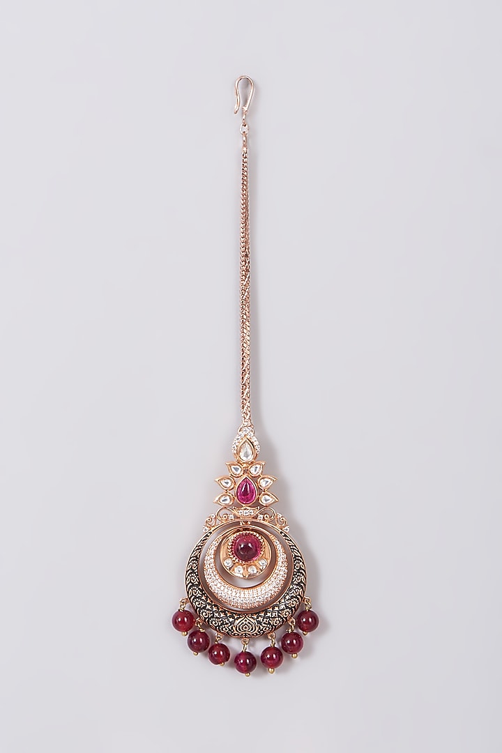Rose Gold Finish Maang Tikka With Meenakari Work by 20AM at Pernia's Pop Up Shop