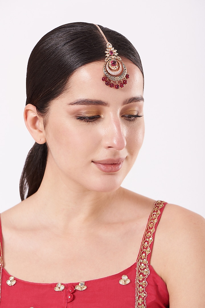 Rose Gold Finish Maang Tikka With Meenakari  Work by 20AM at Pernia's Pop Up Shop