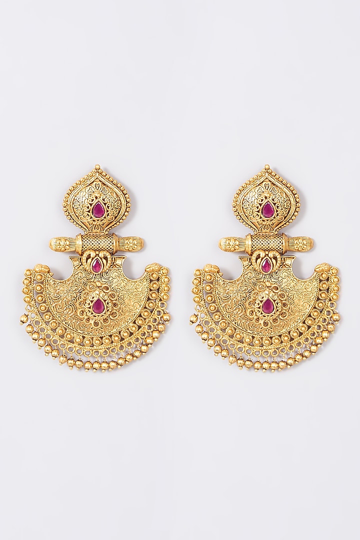 Gold Finish Dangler Earrings With Synthetic Stones by 20AM at Pernia's Pop Up Shop