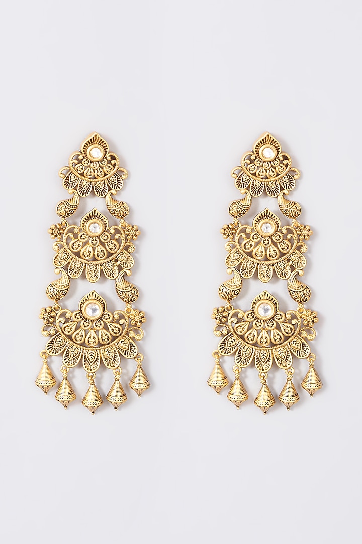 Gold Finish Kundan Polki Temple Dangler Earrings by 20AM at Pernia's Pop Up Shop