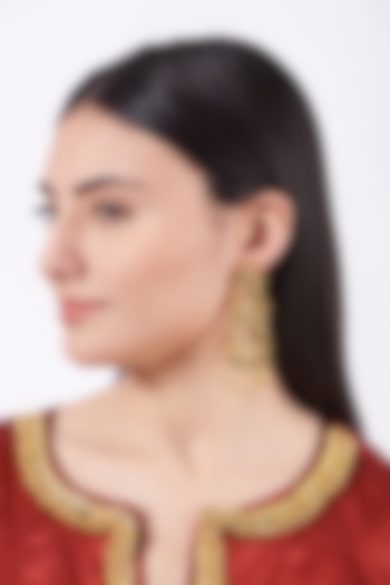 Gold Finish Kundan Polki Temple Dangler Earrings  by 20AM at Pernia's Pop Up Shop