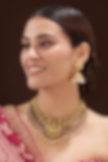 Gold Finish Ruby Synthetic Stone Necklace Set by 20AM at Pernia's Pop Up Shop