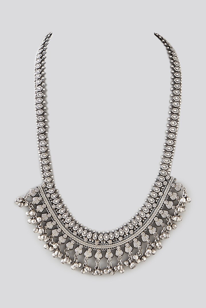 Oxidised Silver Finish Beaded Long Necklace by 20AM
