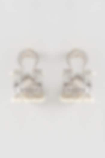 Oxidised Silver Finish White Synthetic Stone Dangler Earrings by 20AM at Pernia's Pop Up Shop