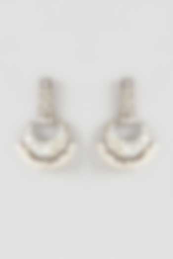 Oxidised Silver Finish White Pearl & Floral Motif Dangler Earrings by 20AM at Pernia's Pop Up Shop