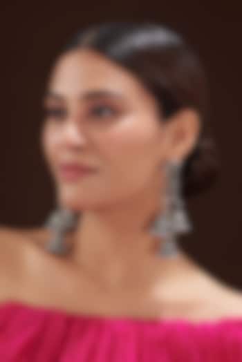 Oxidised Silver Finish Beaded Jhumka Earrings by 20AM at Pernia's Pop Up Shop