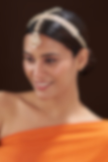 Gold Finish Red Stone & Pearl Mathapatti by 20AM at Pernia's Pop Up Shop