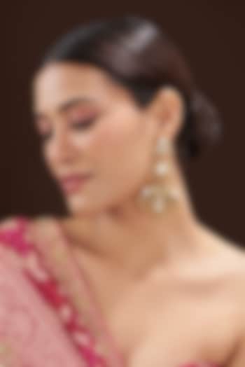 Gold Finish Kundan Polki & Metal Beaded Dangler Earrings by 20AM at Pernia's Pop Up Shop