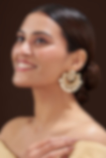 Gold Finish Kundan Polki & Pearl Chandbali Earrings by 20AM at Pernia's Pop Up Shop