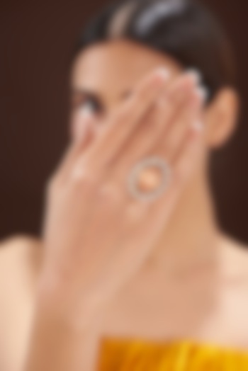 Gold Finish Kundan Polki & Peach Stone Ring by 20AM at Pernia's Pop Up Shop