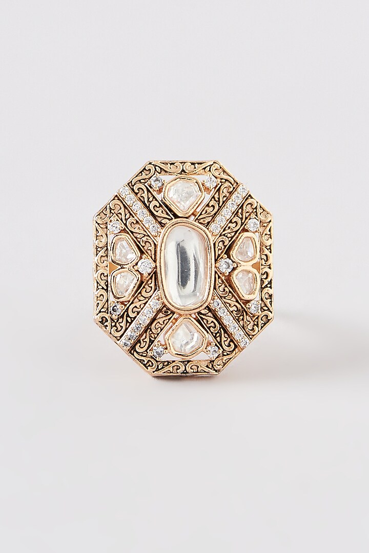 Gold Finish Kundan Polki Ring by 20AM at Pernia's Pop Up Shop